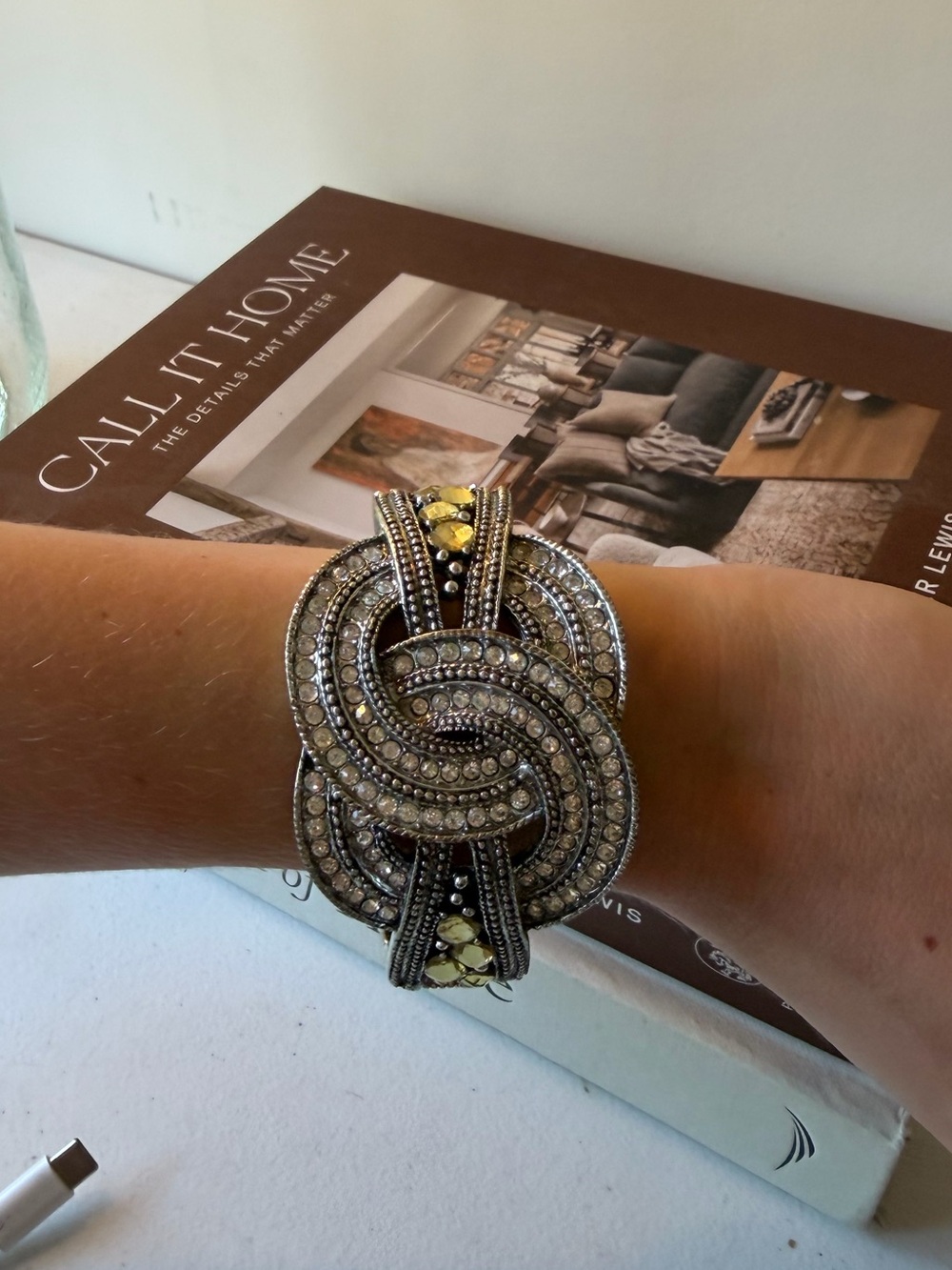 Stella & Dot Silver Crystal Knot Statement Bracelet